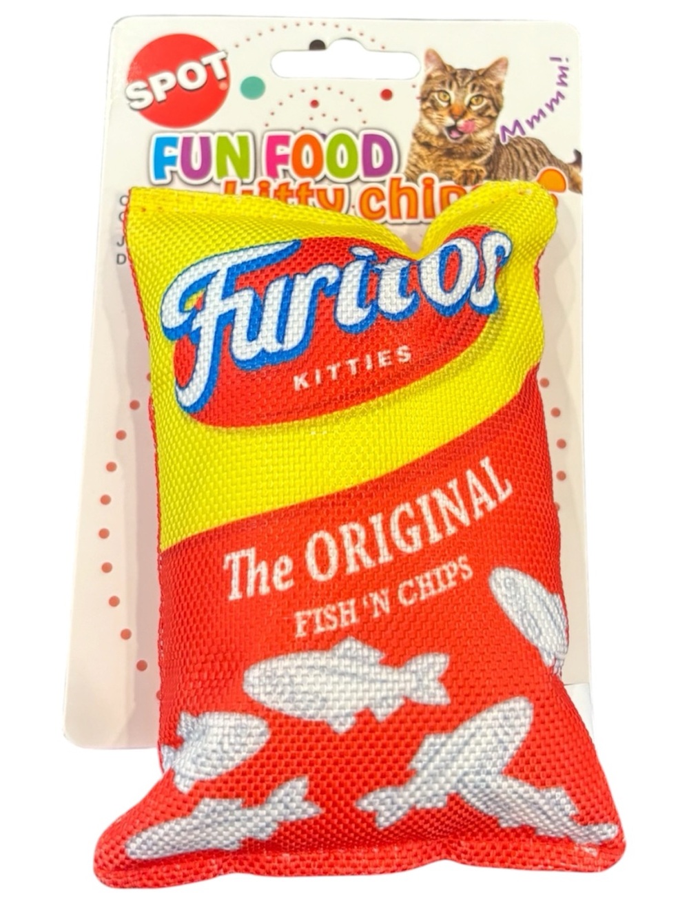 SPOT Furrios Kitties The Original Fish 'N Chips Cat Toy - Red & Yellow